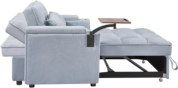 65''Convertible Sleeper Sofa Bed3-in-1 Pull Out Couch Bed with 360 Degree rotatable Side Table and USB Ports for Living RoomRV (07 Light Grey)