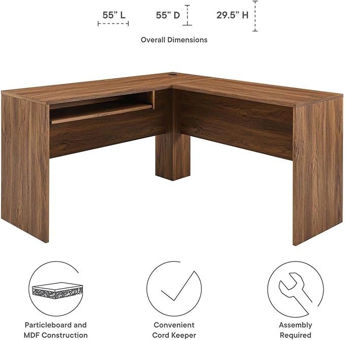Modway Venture Modern MDF Wood L-Shaped Office Desk in Walnut
