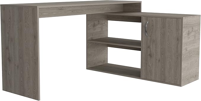 Light Gray L-Shaped Writing Desk with 2 Shelves - Modern Home Office Design