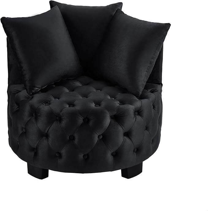 GDFStudio Upholstered Tufted Accent Chair Contemporary Velvet Leisure Chair with Curved Back and Integrated Arms Modern Round Accent Chair for Living Room Black