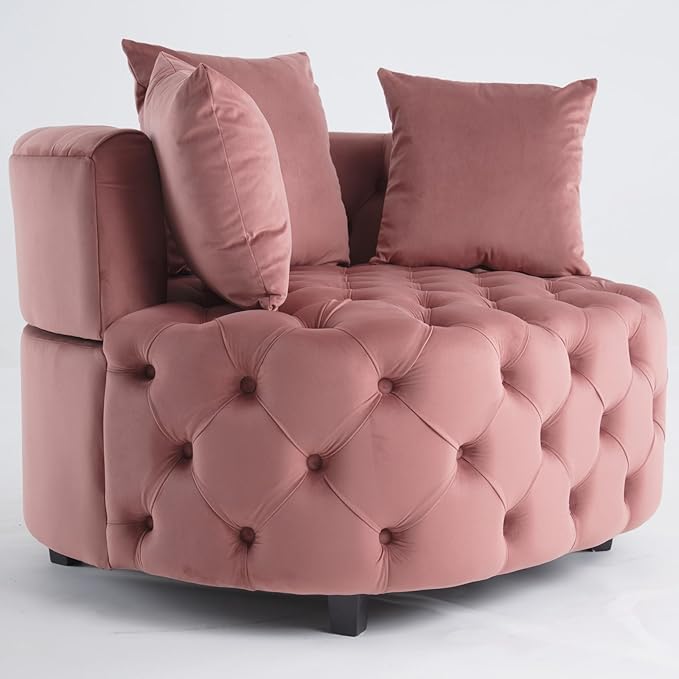 Oversized Accent Chair for Living Room &amp Bedroom Barrel Chair Large Velvet Chair Sofa Lounge Chair Leisure Club Upholstered Armchair with 3 Pillows &amp Wood Legs