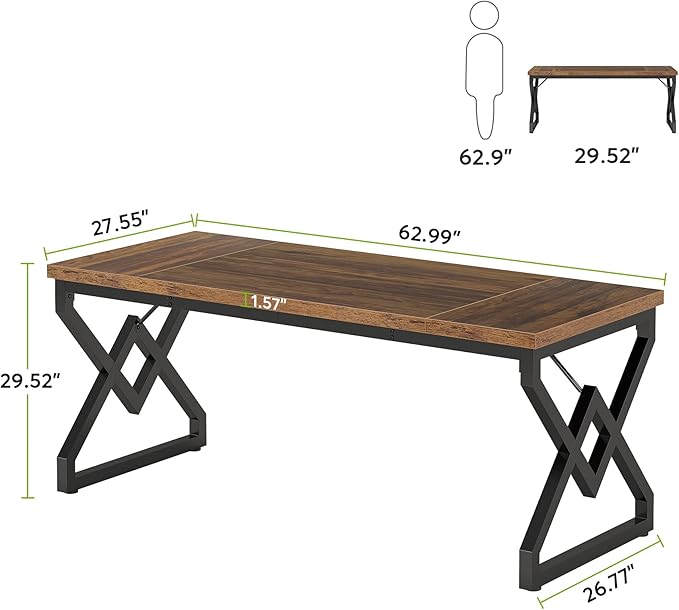 Little Tree 63 W Executive Desk Extra Sturdy Thickened Wooden Workstation Study Desk Computer Desk Large Home Office Writing Desk for Home Office
