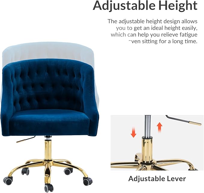 Velvet Office Chair with Gold Base Modern Cute Desk Chair Comfortable Adjustable Swivel Task Chair for Home Office Living Room Bedroom Vanity Study