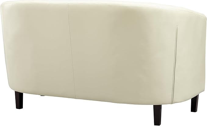 Emma Love Seat Button Tufted Faux Leather Barrel Loveseat Midcentury Modern 2 Seater Sofa Couch Small Loveseat for Small Spaces Bedrooms Couches for Living Room Easy Tool-Free Assembly - Cream