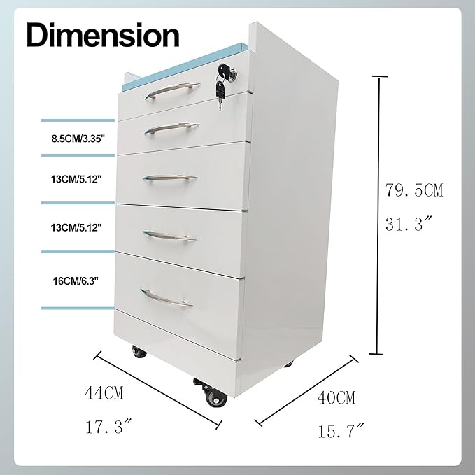 Storage Cabinet Office Mobile File Cabinet 4 Drawers Utility Mobile Lockable Cabinet Stainless Steel Moving Side Cabinet Portable Storage Device with Brake Wheels and 2 Divider Brackets