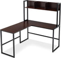 MEDIMALL L-Shaped Desk w/Storage Shelf Reversable Corner Desk Game Table w/Sturdy Metal Frame Multifunctional Computer Desk for Home Office (Teak)