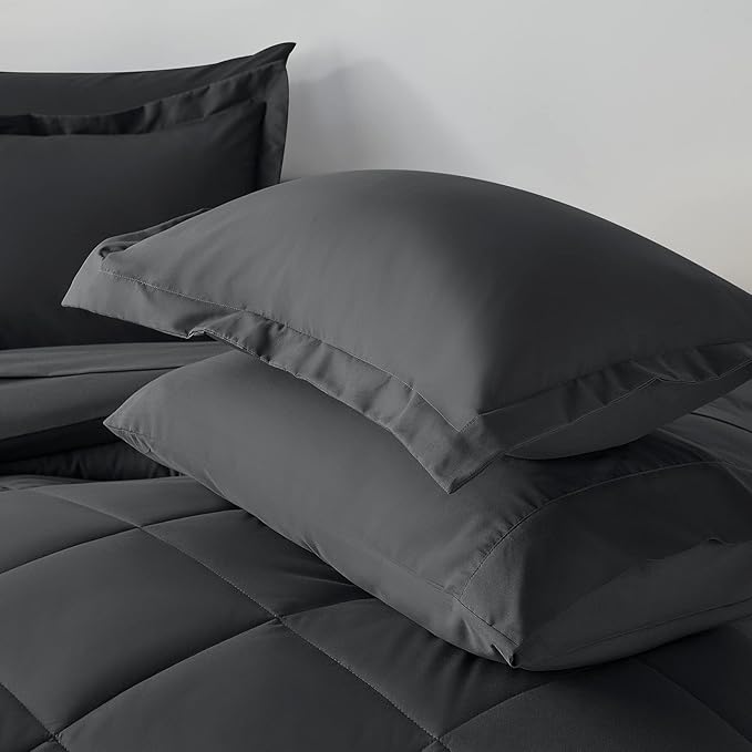 CozyLux Twin XL Comforter Set Dark Grey - 5 Pieces Twin Extra Long Bed in a Bag for College Dorm All Season Bedding Set for Girls and Boys Soft Bed Set with Comforter Sheets Pillowcase &amp Sham