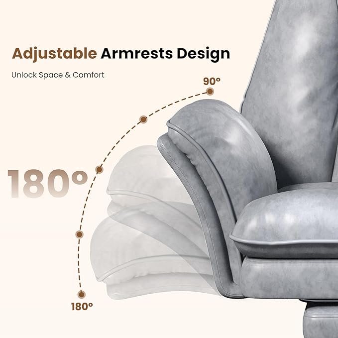 Big and Tall Office Chair Flip Armrests for Pets &amp Cross Legged Sitting Executive Ergonomic Computer Gaming Chair with Foot Rest Premium Tech Fabric Wide Seat Reclining Desk Chair
