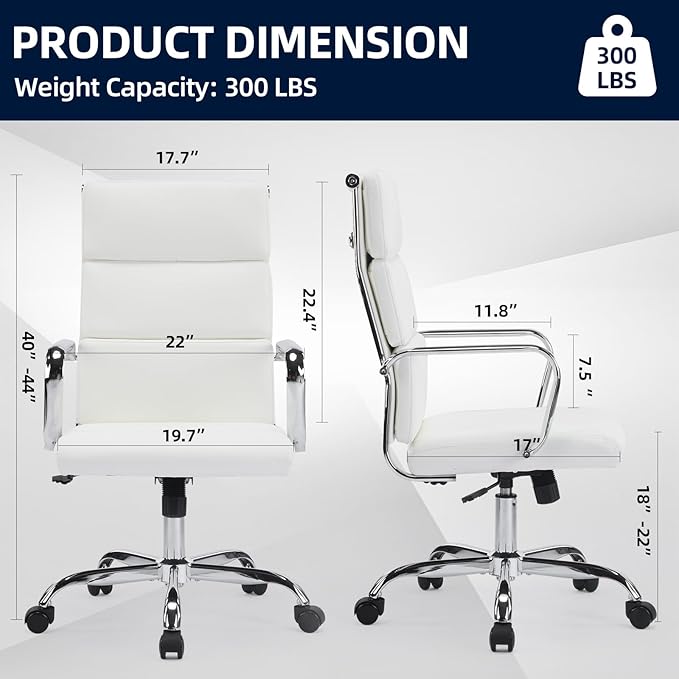 Office Chair Ergonomic Adjustable Desk Chair Mid Back Executive Comfortable Leather Lumbar Support Home Computer Chair with Padded Seat Swivel Wheels