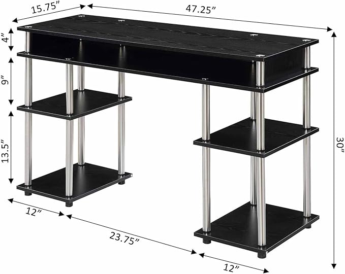 Elegant Escape No Tools Desk Home Office Desk with Shelves Corner Shelf Vanity Desk Computer Desk Nail Table for Nail Tech - 47.25 L x 15.75 W x 30 H Black