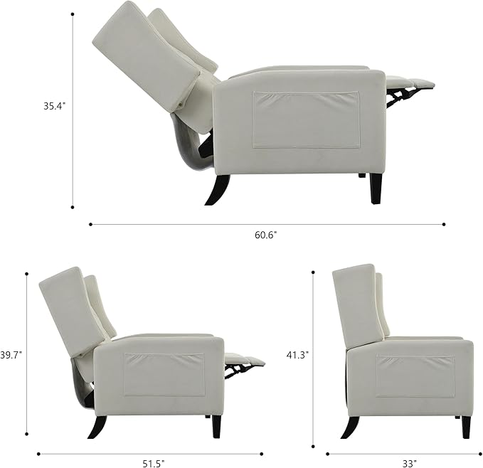 Pushback ReclinerComfortable Wingback Sofa Chair with Adjustable Backrest Tufted Fabric Upholstered ArmchairRetro Rivets Decorated Recliner for Living Room Bedroom Office Home Theater (USB Beige)