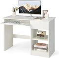 Tangkula White Desk with Drawer Wooden Computer Desk with Pull-Out Keyboard Tray &amp Adjustable Storage Shelves Modern Laptop PC Desk with CPU Stand Writing Study Desk for Bedroom (White)