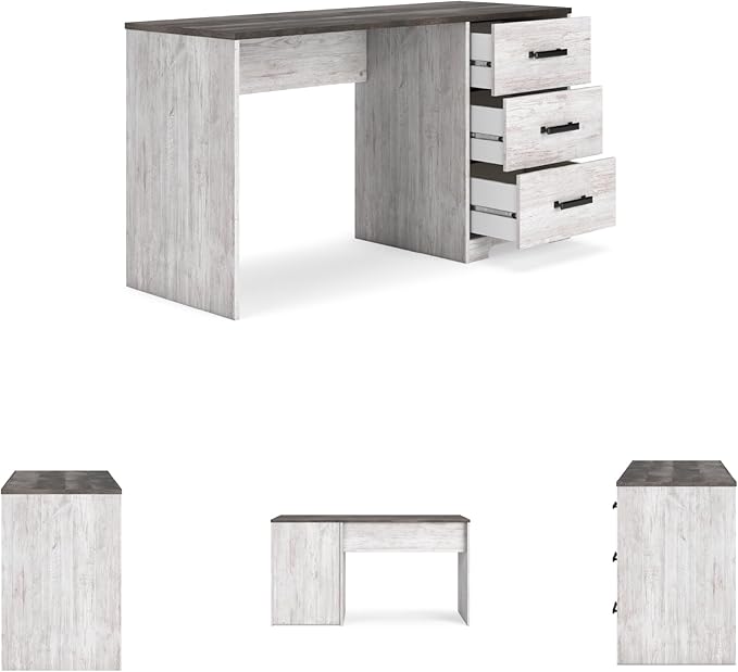 Signature Design by Ashley Shawburn Farmhouse 3-Drawer 54 Home Office Desk White &amp Gray