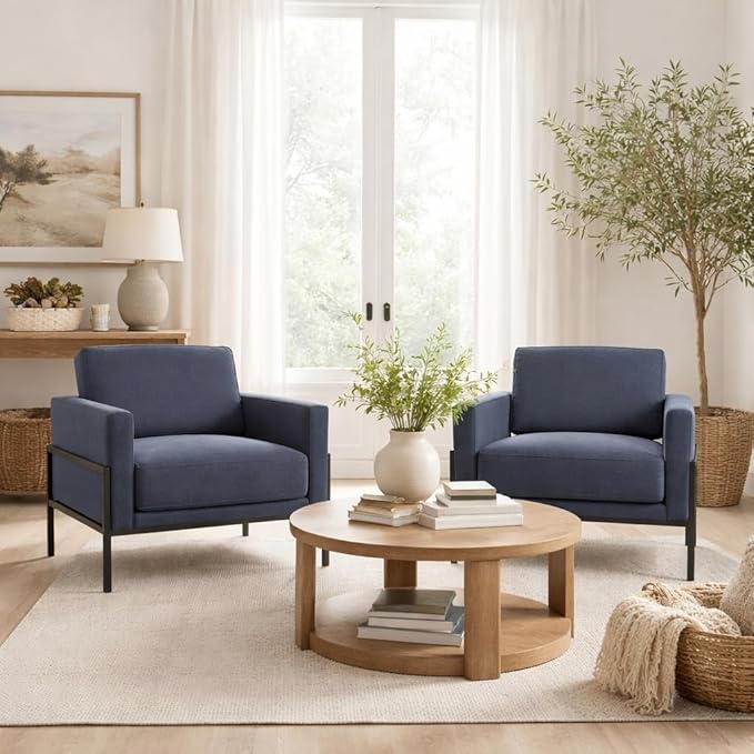 HomePop Modern Metal Frame Accent Chair|Homepop Home Décor|Accent Chairs for Living Room &amp Bedroom - Steel Blue Velvet