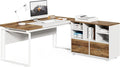 LITTLE TREE 63 L-Shaped Executive Office Desk with Reversible File Cabinet Large Modern Office Desk for Home Office 2-Drawer Wood File Cabinet for Hanging Letter Size Files(Oak Karo &amp White)