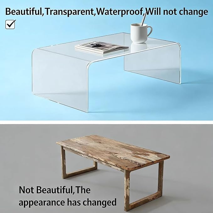 Acrylic Thick Coffee Table for Living Room. 39 Modern Minimalist Rectangular and Clear End Table.Easy to Clean and Safe Rounded Edges (39.4 W x 20 D x 14 H)