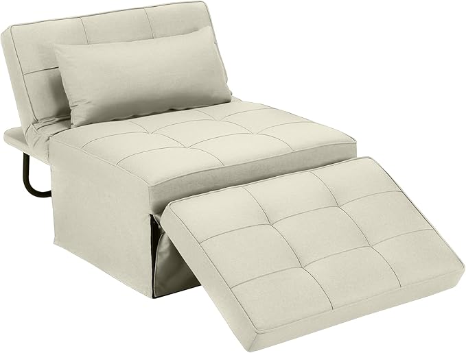 BIGSYY Sofa Bed Set of 4 in 1 Multi-Function Folding Ottoman Breathable Linen Couch Bed with Adjustable Backrest Modern Convertible Chair for Living Room Apartment Office White
