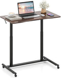 Tangkula Mobile Standing Desk C-Shaped Sit Stand Desk with Adjustable Height Lockable Wheels &amp Metal Frame Rolling Laptop Desk Portable Computer Workstation for Small Space
