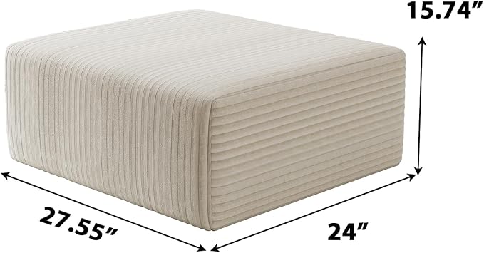 27 Sofa Ottoman Corduroy Upholstered Deep Seat Comfy Cloud Couch with Movable Ottoman DIY Combination No Assembly Required White