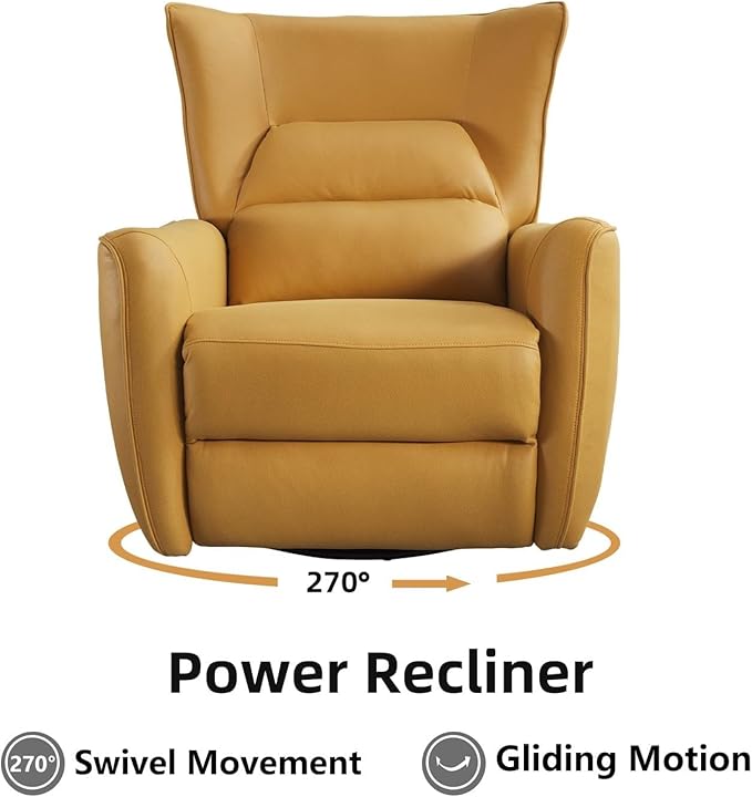 INZOY Power Swivel Rocker Recliner Glider Oversize Electric Swivel Rocker Recliners with Highly Enveloping Backrest Nursery Rocking Recliner Chair Leathaire Reclining Sofa for Living Room Yellow
