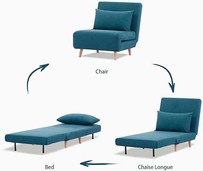 Convertible Sleeper Chair 3 in 1 Folding Single Chair Sleep Turns into Bed Sofa Bed for Adults Foldable Twin Chaise Lounge for Living Room Bedroom Sturdy Wood Frame and Easy Assembly