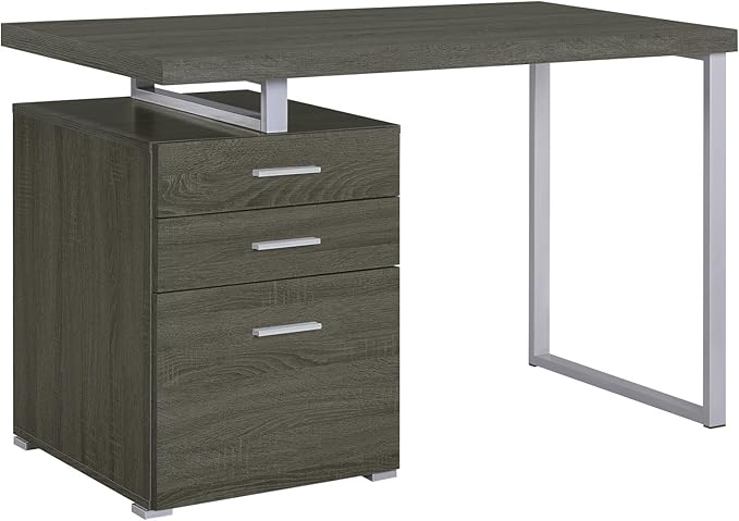 Penau Weathered Grey 3-Drawer Reversible Office Desk Sturdy Metal Legs Ample Storage Space Ideal for Home or Office