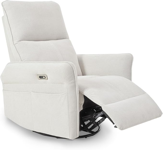 cinkehome Power Swivel Rocker Recliner with USB Overstuffed Electric Reclining Chair Snowflake Fleece Rocker Recliner for Nursery Living Room