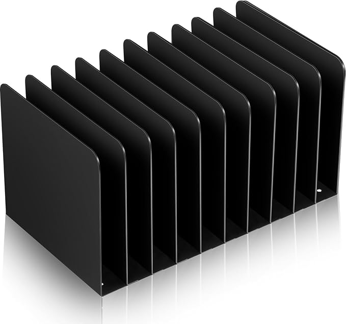 Suzile Metal Desk File Organizer 10 Compartments Metal Desktop Organizer File Sorter Office Organization File Holder for Home Classroom Vertical File Organizer 10.63 L X 5.79 W X 5.41 H