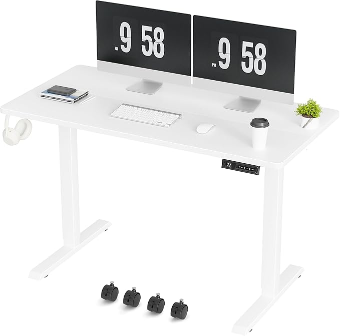 Furmax Electric Standing Desk 47 x 24 Inches Height Adjustable Desk with Removable Casters Home Office Computer Desk (White)