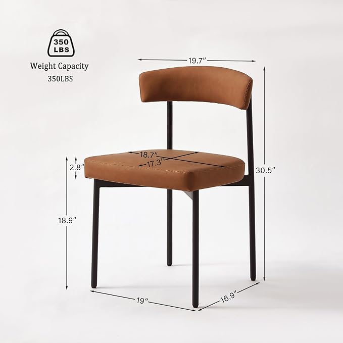 Brown Faux Leather Dining Chairs Set of 4 Armless Upholstered Kitchen ChairModern Dining Room Chair with Curved Backrest
