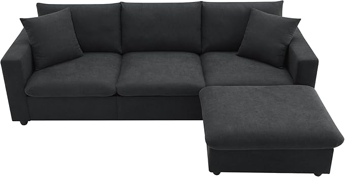 Modular Sectional Sofa for Living Room Modern L Shaped Cloud Couch with Ottoman Small Sectional Couch with Chaise Comfy 3 Seater Sofa for Small Spaces Apartment Black