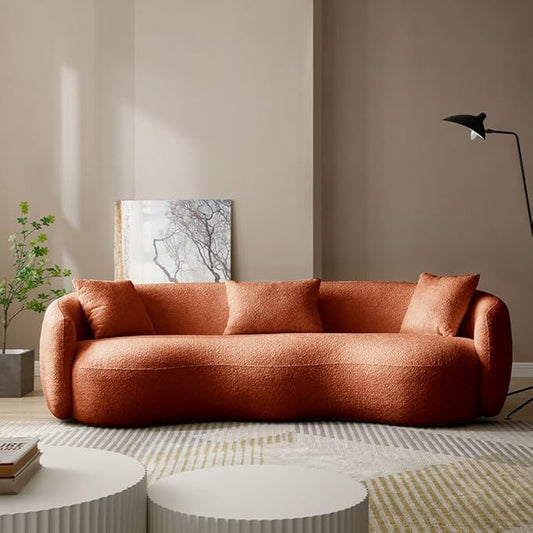 Curved Couch 93.6 4-Seater Modern Boucle Sectional Sofa Comfy Cloud Upholstered 4 Seat Leisure Cushion Sofa with Pillows for Living Room Bedroom Office Apartment Orange