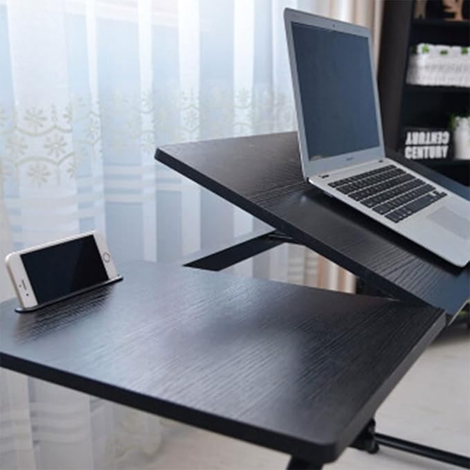 Mobile Stretchable DeskHeight Adjustable and Tilt Laptop Desk with Wheels Storage Desk Home Office Computer Workstation (Style 1Black)