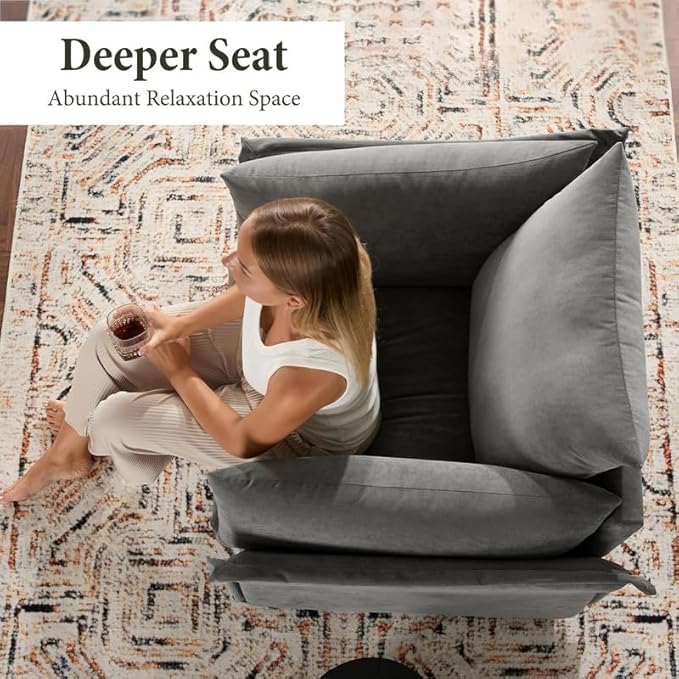 Chenille Oversized Armchair Modern Accent Chair Single Sofa Lounge Chair Chenille Fabric 40 Wide 23.6 Seat Deepth Comfortable Seating for Living Room Bedroom (Grey)