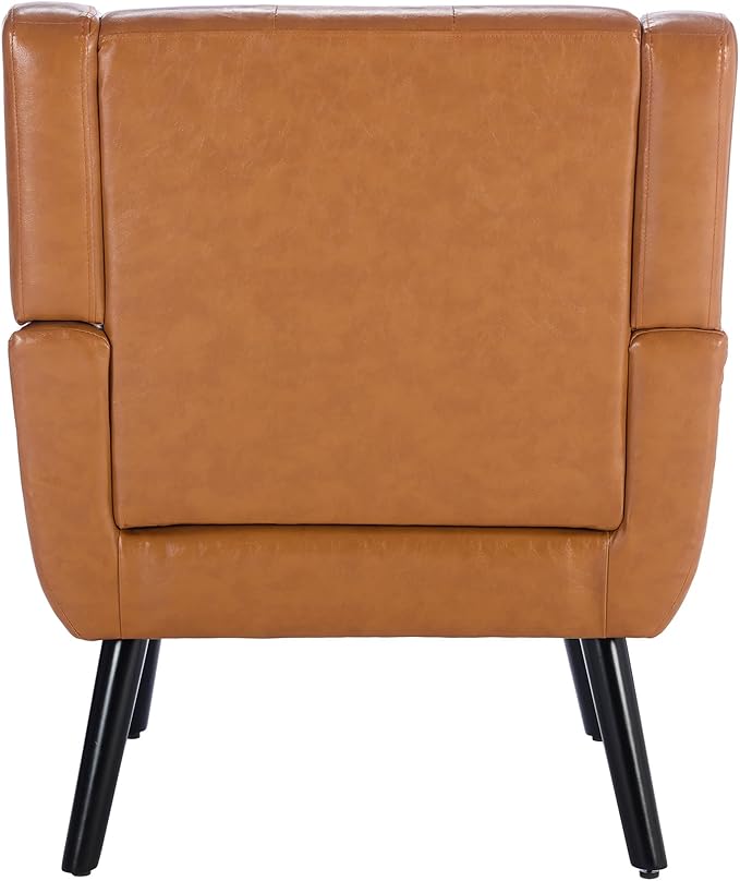 Modern Soft Leather Material Ergonomics Accent Chair Living Room Chair Bedroom Chair Home Chair with Black Legs for Indoor Home Light Brown PU