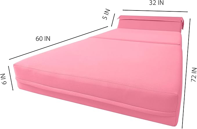 D&ampD Futon Furniture Sleeper Chair Folding Foam Bed Portable Studio Guest Sofa Beds 6 x 32 x 70 Pink