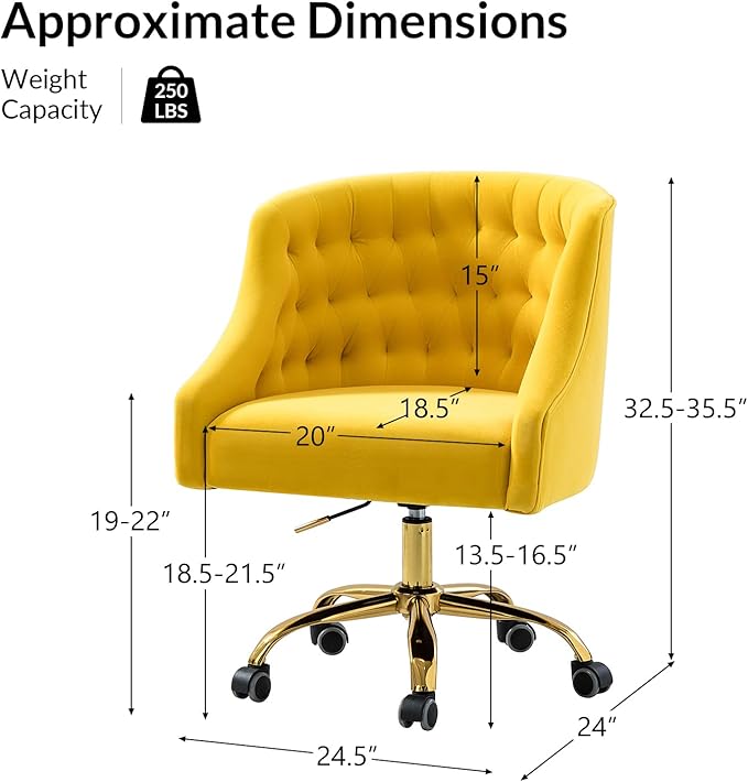 Velvet Office Chair with Gold Base Modern Cute Desk Chair Comfortable Adjustable Swivel Task Chair for Home Office Living Room Bedroom Vanity Study