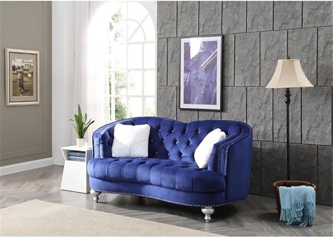 Glory Furniture Jewel Velvet Loveseat in Blue