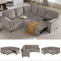 81 Modular Sectional Sofa L Shaped 5-Seater Sleeper Sofa with Pull Out Bed Hidden Storage Cup Holders &amp USB Charging Ports Sectional Couches for Living Room (Chenille Brown-Grey)