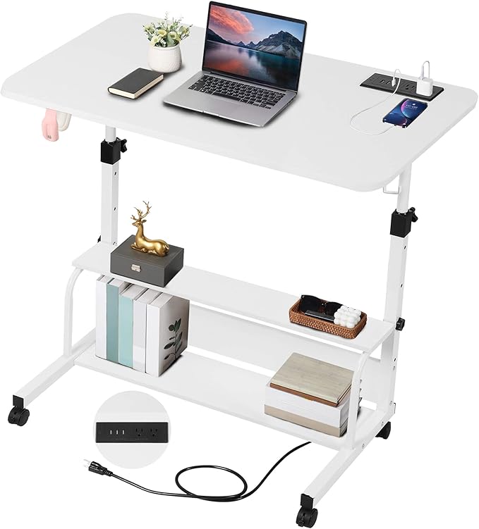 Standing Desk Small Computer DeskSmall Desk for BedroomCorner Desk for Small SpaceSmall Office Desk Adjustable DeskMini Desk Stand Up Desk Laptop DeskPortable Rolling Desk 31.5 Inch White C