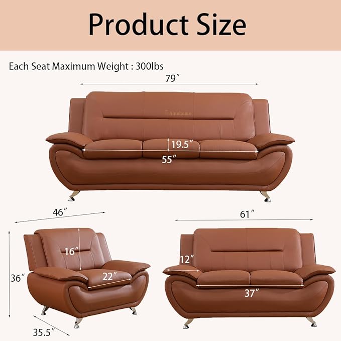 A Ainehome Sectional Sofa Couch Set Living Room Furniture Sets Modern Leather Sofa Loveseat Couch for Living Room(loveseat A-Orange)