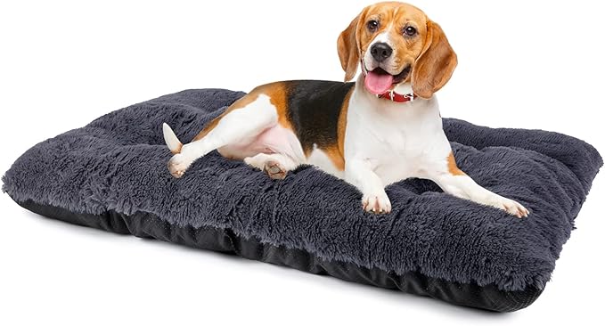 JOEJOY Dog Bed Crate Pad Deluxe Plush Washable Dog Beds Fulffy Soft Kennel Pad Anti-Slip Pet Sleeping Mat for Medium Small Dogs 29 x 21 Grey