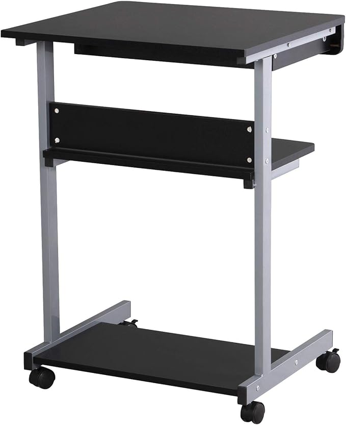 Topeakmart Mobile Computer Desk Office Desk Laptop Computer Table Study Writing Desk with Drawers and Printer Shelf on Wheels for Home Office