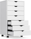 OLIXIS 7 Drawer Mobile File Cabinet Under Desk Storage Organization with Wheels Vertical Filing Chest Rolling Wood Small Desk Printer Stand for Home Office 15.75D x 18.74W x 34.25H White