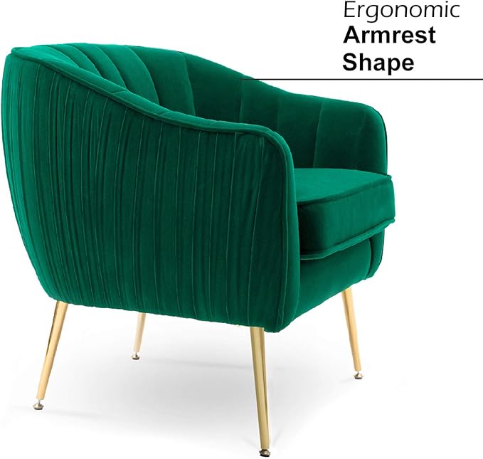 Velvet Accent Chair Modern Barrel Arm Chair with Golden Finished Metal Legs for Living Room and Bedroom Christmas Green