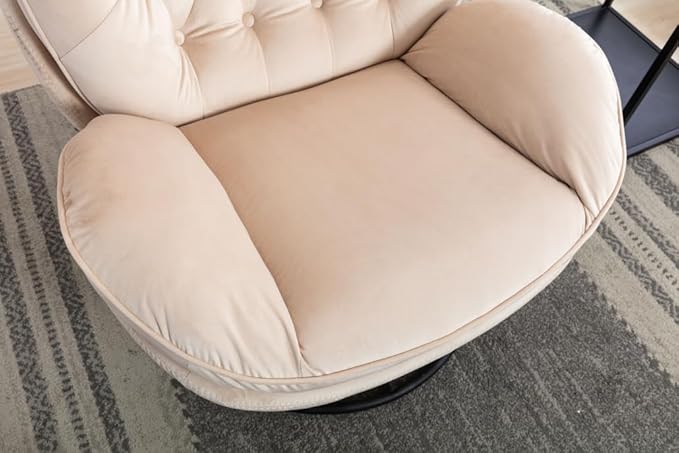 Swivel Accent Chair with Ottoman Velvet Lounge Chair Comfy Living Room Chair Lazy Sofa for BedroomApartment Reading RoomBeige