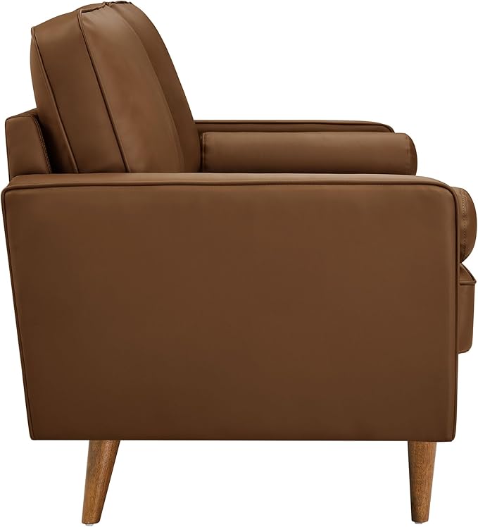 Modway Valour 73 Inch Faux Leather Sofa in Brown – Upholstered Sofa with Tufted Seat - 3-Seater Leather Couch with Cozy Wide Seats - Mid-Century Modern Couch for Living Room