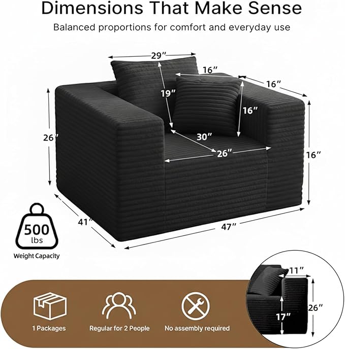 Single Cloud Sofa High Backrest Wider Armrest Memory Foam Boneless Couch Comfy Faux Fur Pillowed Single Seater No Assembly for Small Spaces Bedroom Dorm Office（Dark Gray）