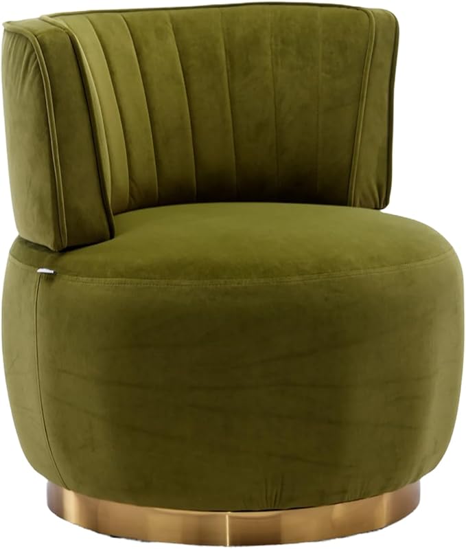 Olive Velvet 360 Degrees Swivel Barrel Chair Comfy Round Accent Chair for Living Room Bedroom Office