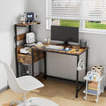 Computer Desk with Power Outlet &amp USB Ports Modern Office Desk with Storage Shelves for Home &amp Study – Ergonomic Computer Table for Efficient Workstation (Brown)